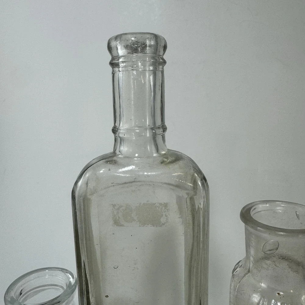 Lot of 3 Vintage Glass Apothecary Bottles Clear Ammonol Embossed Decorative Set